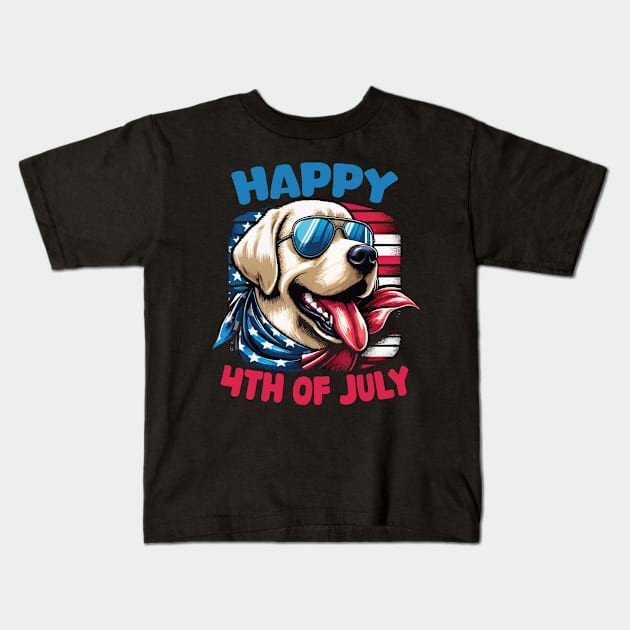 Happy 4th of July Patriotic American Labrador Retriever Kids T-Shirt by JUST PINK